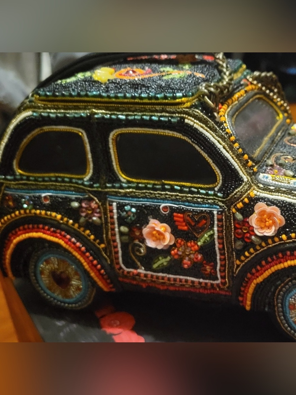 Mary Frances Black Beaded BUG Car-Shaped Accent Bag with Multicolor Embellishmen - Picture 7 of 12